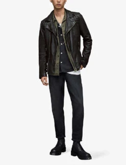 AllSaints Conroy Leather Biker Jacket -Selfidges Launches 948 10136 ML058F INKNAVY ALT01