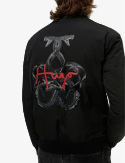 Hugo Snake-and-logo-print Recycled Polyester-blend Bomber Jacket 9 Hugo Snake-and-logo-print Recycled Polyester-blend Bomber Jacket -Selfidges Launches R03788598 BLACK ALT02