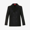 Hugo Double-breasted Tailored Shearling-collar Woven Coat -Selfidges Launches R03788619 BLACK M