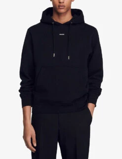 Sandro Logo-embroidered Organic Cotton-jersey Hoody 7 Sandro Logo-embroidered Organic Cotton-jersey Hoody -Selfidges Launches R03809729 NOIRGRIS ALT02