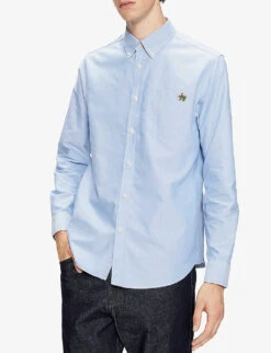 Ted Baker Caplet Floral-embroidered Cotton-blend Oxford Shirt -Selfidges Launches R03812759 BLUE ALT02