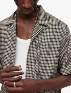 AllSaints Glendale Checked Stretch-woven Shirt -Selfidges Launches R03885310 PALETAUPE ALT04
