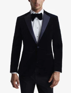 Reiss Ace Single-breasted Stretch-velvet Blazer -Selfidges Launches R03924671 NAVY ALT02