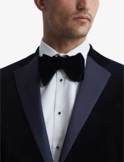 Reiss Ace Single-breasted Stretch-velvet Blazer -Selfidges Launches R03924671 NAVY ALT04
