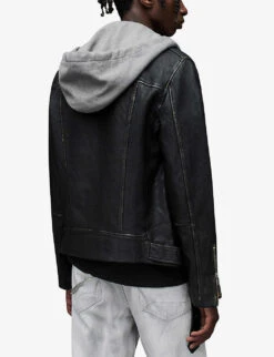 AllSaints Charter Hoody-detail Leather Biker Jacket -Selfidges Launches R03931285 BLACK ALT03