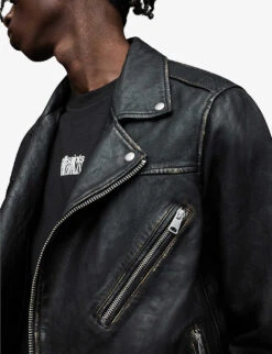 AllSaints Charter Hoody-detail Leather Biker Jacket -Selfidges Launches R03931285 BLACK ALT04