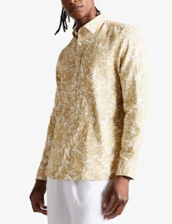 Ted Baker Svend Graphic-print Regular-fit Linen Shirt -Selfidges Launches R03946324 TAN ALT02