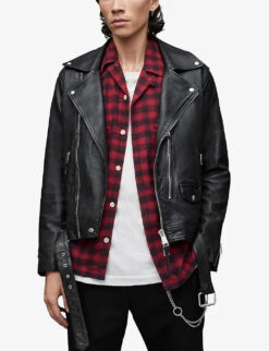 AllSaints Dren Biker-collar Zip-detail Leather Jacket -Selfidges Launches R03954504 BLACK ALT02