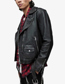AllSaints Dren Biker-collar Zip-detail Leather Jacket -Selfidges Launches R03954504 BLACK ALT04