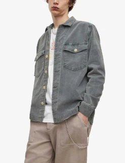 AllSaints Harrier Washed Stretch-cotton Corduroy Shirt -Selfidges Launches R03962436 DULLBLUE ALT02