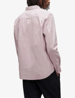 AllSaints Childers Ramskull-embroidered Regular-fit Stretch-organic Cotton Shirt -Selfidges Launches R03966461 ASHPINK ALT03