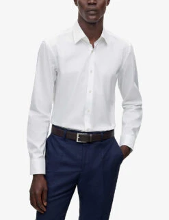 Boss Slim-fit Long-sleeved Cotton-poplin Shirt -Selfidges Launches R03966711 WHITE ALT02