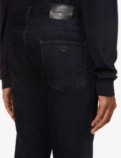 Emporio Armani Eagle Logo-embossed Brand-patch Slim-fit Stretch-denim Jeans -Selfidges Launches R03981620 DENIMBLU ALT04