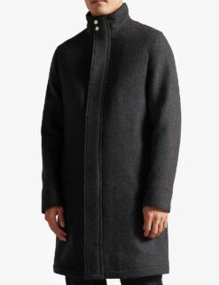 Ted Baker Icomb Funnel-neck Recycled-wool Blend Coat -Selfidges Launches R03995492 GREY ALT02