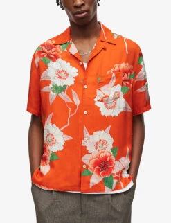 AllSaints Alamein Floral-print Woven Shirt -Selfidges Launches R04002969 BRIGHTRED ALT02