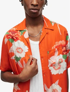 AllSaints Alamein Floral-print Woven Shirt -Selfidges Launches R04002969 BRIGHTRED ALT04