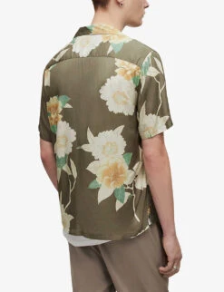 AllSaints Alamein Floral-print Eco Viscose-blend Shirt -Selfidges Launches R04002981 KHAKIGREEN ALT03