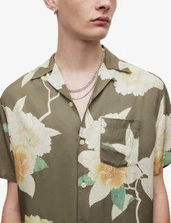 AllSaints Alamein Floral-print Eco Viscose-blend Shirt -Selfidges Launches R04002981 KHAKIGREEN ALT04