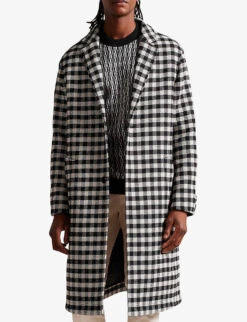 Ted Baker Haceby Gingham-check Wool-blend Coat -Selfidges Launches R04011125 BLACK ALT02