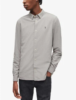 AllSaints Lovell Ramskull-embroidered Slim-fit Cotton Shirt -Selfidges Launches R04057038 SOFTGREEN ALT02