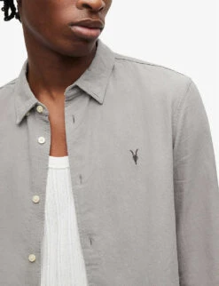 AllSaints Lovell Ramskull-embroidered Slim-fit Cotton Shirt -Selfidges Launches R04057038 SOFTGREEN ALT04