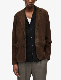 AllSaints Hoku Regular Fit Notch-lapel Suede Blazer -Selfidges Launches R04063293 CHOCOLATEBROW ALT02