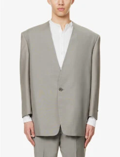 Fear Of God Eternal Lapelless Relaxed-fit Wool Blazer -Selfidges Launches R04075954 DUSTYCONCRETE ALT02