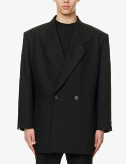 Fear Of God Brand-patch Notched-lapel Oversized-fit Wool Blazer -Selfidges Launches R04075984 BLACK ALT02