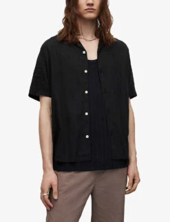 AllSaints Canal Relaxed-fit Recycled-viscose Shirt -Selfidges Launches R04080276 JETBLACK ALT02