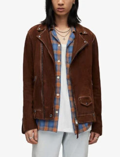 AllSaints Milo Asymmetric-zip Leather Jacket -Selfidges Launches R04081357 AGEDWALNUTBR ALT02