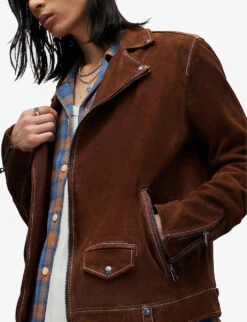 AllSaints Milo Asymmetric-zip Leather Jacket -Selfidges Launches R04081357 AGEDWALNUTBR ALT04