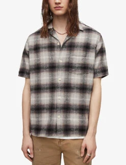 AllSaints Bernat Camp-collar Check-print Organic-cotton Shirt -Selfidges Launches R04081359 LIGHTGREY ALT02