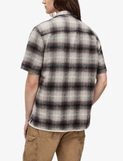 AllSaints Bernat Camp-collar Check-print Organic-cotton Shirt -Selfidges Launches R04081359 LIGHTGREY ALT03