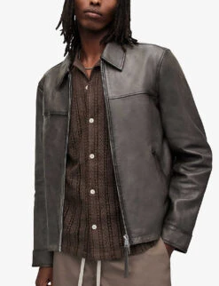 AllSaints Adam Wide-collar Regular-fit Leather Jacket 9 AllSaints Adam Wide-collar Regular-fit Leather Jacket -Selfidges Launches R04081375 DEEPCHARCOAL ALT02