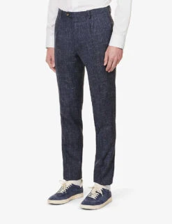 ELEVENTY Single-breasted Wool, Silk And Linen-blend Suit -Selfidges Launches R04082509 BLUE ALT06