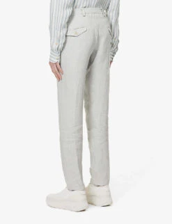 ELEVENTY Peak-lapel Drawstring-waistband Regular-fit Linen Suit -Selfidges Launches R04082510 GRAY ALT05