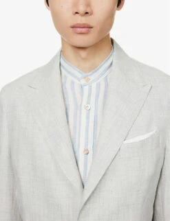 ELEVENTY Peak-lapel Drawstring-waistband Regular-fit Linen Suit -Selfidges Launches R04082510 GRAY ALT07