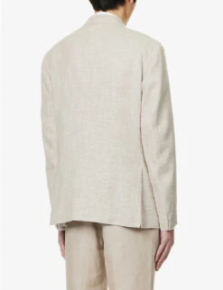 ELEVENTY Double-breasted Peak-lapel Regular-fit Wool, Cotton, Silk And Linen-blend Blazer -Selfidges Launches R04082513 SAND ALT03