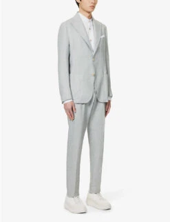 ELEVENTY Single-breasted Peak-lapel Regular-fit Linen Wool And Silk-blend Suit -Selfidges Launches R04082514 MILITARYGREEN ALT02