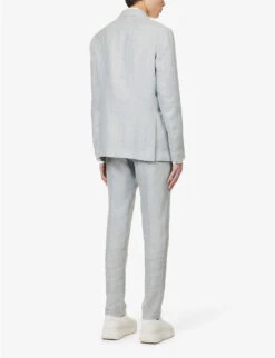 ELEVENTY Single-breasted Peak-lapel Regular-fit Linen Wool And Silk-blend Suit -Selfidges Launches R04082514 MILITARYGREEN ALT03