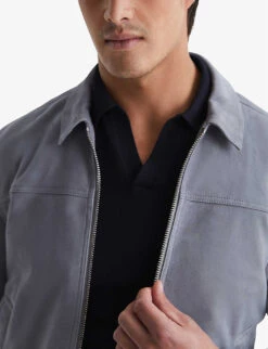 Reiss Riley Slim-fit Collared Suede Jacket -Selfidges Launches R04086946 SLATEBLUE ALT04