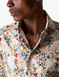 ETON Floral-print Contemporary-fit Cotton Shirt -Selfidges Launches R04088498 MIDGREY ALT03