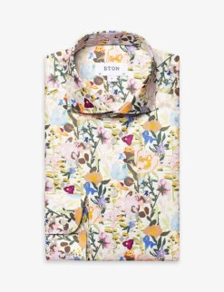 ETON Floral-print Contemporary-fit Cotton Shirt -Selfidges Launches R04088498 MIDGREY ALT06
