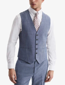 Reiss Wish Slim-fit Stretch Wool-blend Waistcoat -Selfidges Launches R04091599 SOFTBLUE ALT02