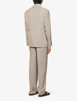 Giorgio Armani Double-breasted Regular-fit Woven Suit -Selfidges Launches R04096683 PEWTER ALT03