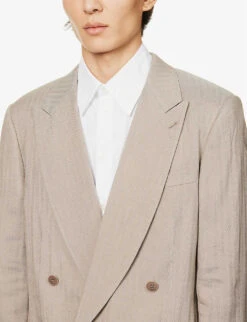 Giorgio Armani Double-breasted Regular-fit Woven Suit -Selfidges Launches R04096683 PEWTER ALT04