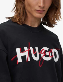 Hugo Double-logo Relaxed-fit Cotton-blend Sweatshirt -Selfidges Launches R04100961 BLACK ALT04