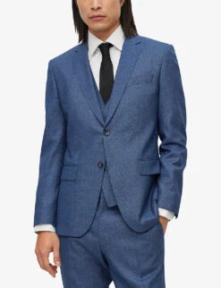 Boss Business Slim-fit Single-breasted Wool-blend Three-piece Suit -Selfidges Launches R04101232 BRIGHTBLUE ALT02