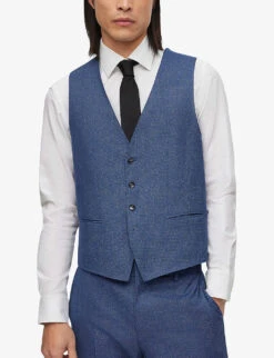 Boss Business Slim-fit Single-breasted Wool-blend Three-piece Suit -Selfidges Launches R04101232 BRIGHTBLUE ALT04