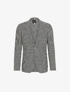 Boss Houndstooth-patterned Single-breasted Slim-fit Cotton-blend Blazer